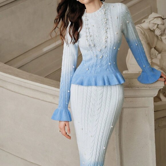 Baby Blue Chic Women's Sweater Skirt Set - Picture 5 of 8